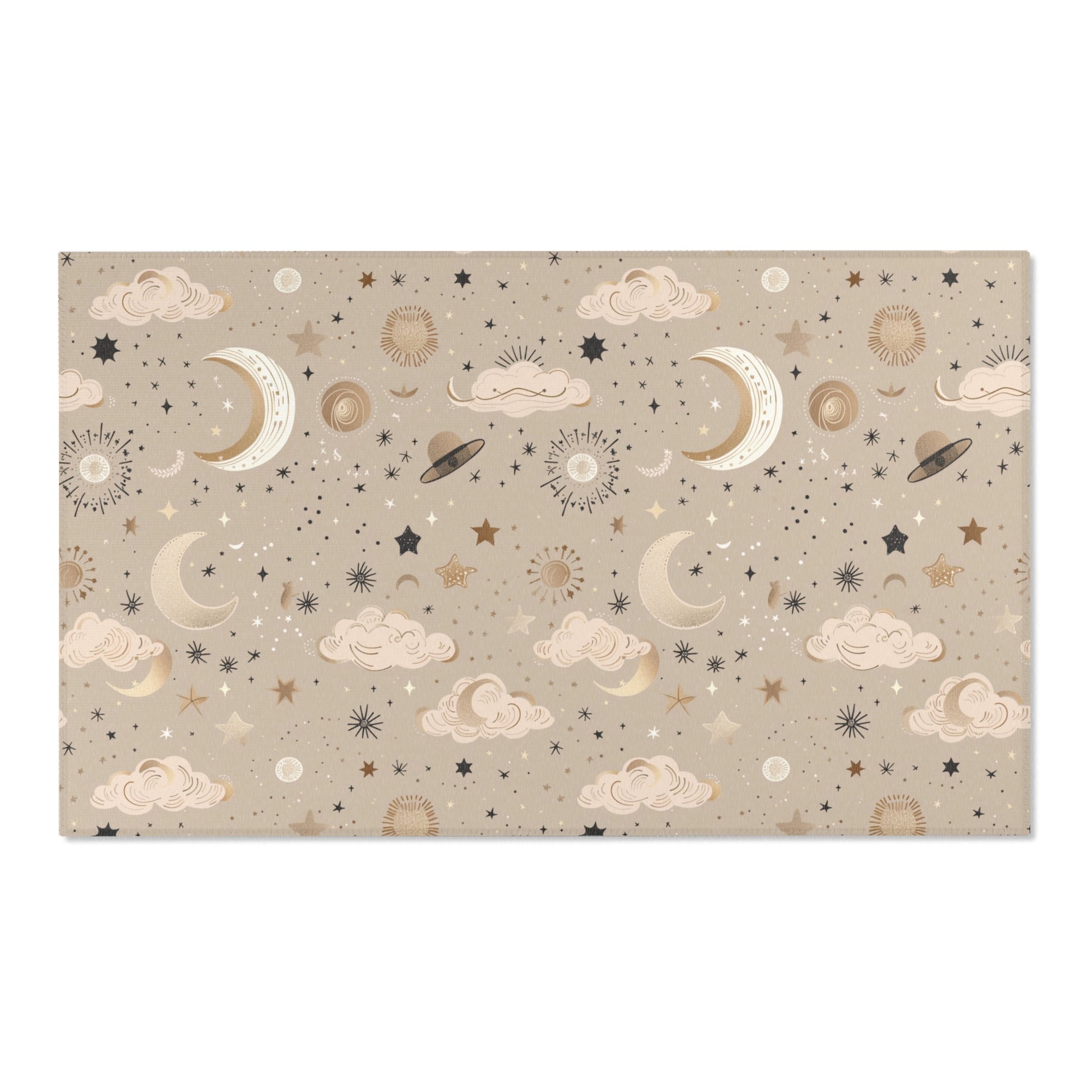 Golden Cosmos area rug shown in portrait orientation