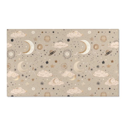 Golden Cosmos area rug shown in portrait orientation