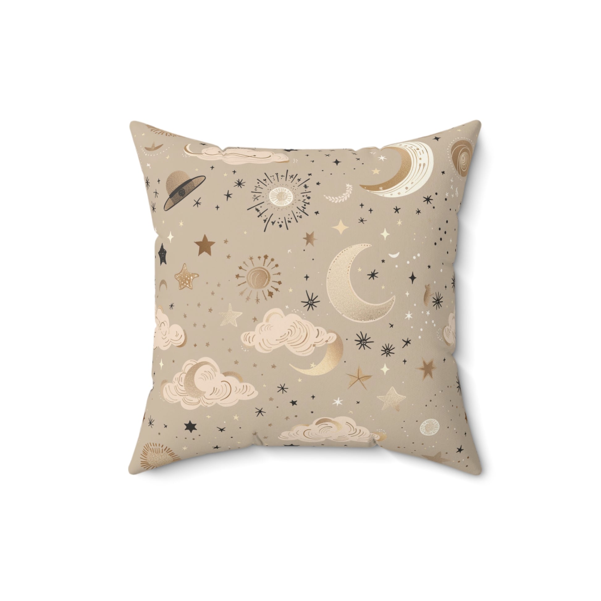 Nursery pillow in gold and taupe, Golden Cosmos print