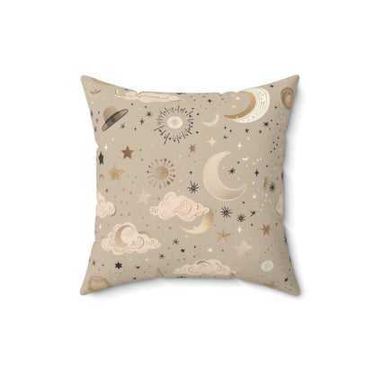 Nursery pillow in gold and taupe, Golden Cosmos print