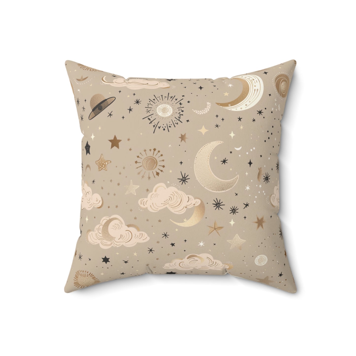 Golden Cosmos decorative pillow against a plain background