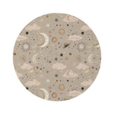 Golden Cosmos round nursery rug on a baby room floor