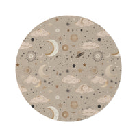 Golden Cosmos round nursery rug on a baby room floor