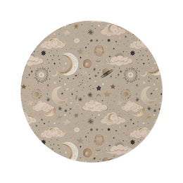 Golden Cosmos round nursery rug on a baby room floor