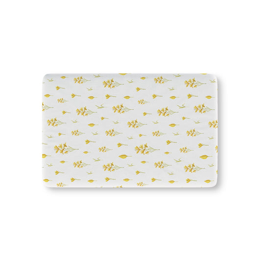Golden Meadow fitted crib sheet on a nursery crib mattress
