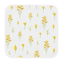Golden Meadow hooded baby towel wrapped around a baby