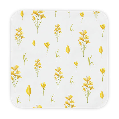 Golden Meadow hooded baby towel wrapped around a baby