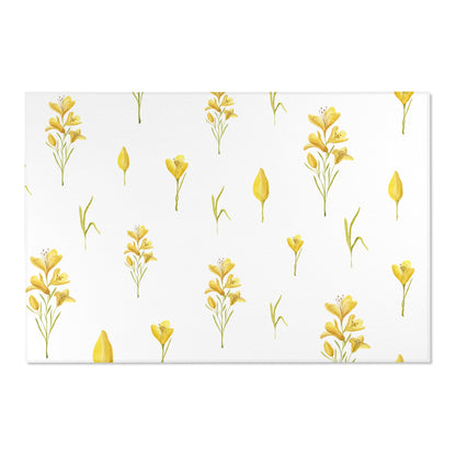 Mustard floral rug defining a nursery play area