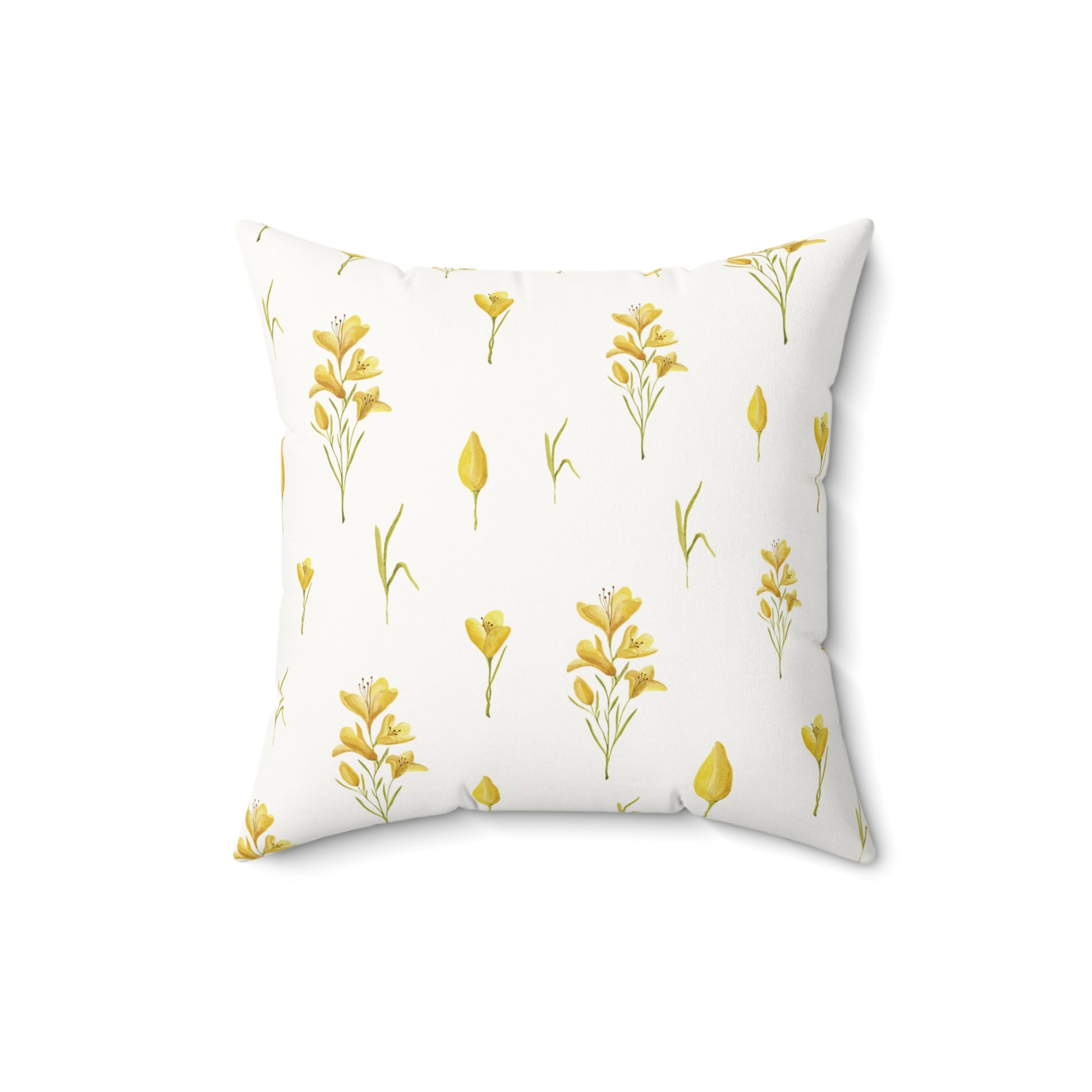 Yellow freesia print pillow for a gender neutral nursery