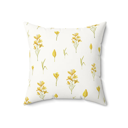 Golden Meadow pillow, mustard blooms on a pale ground