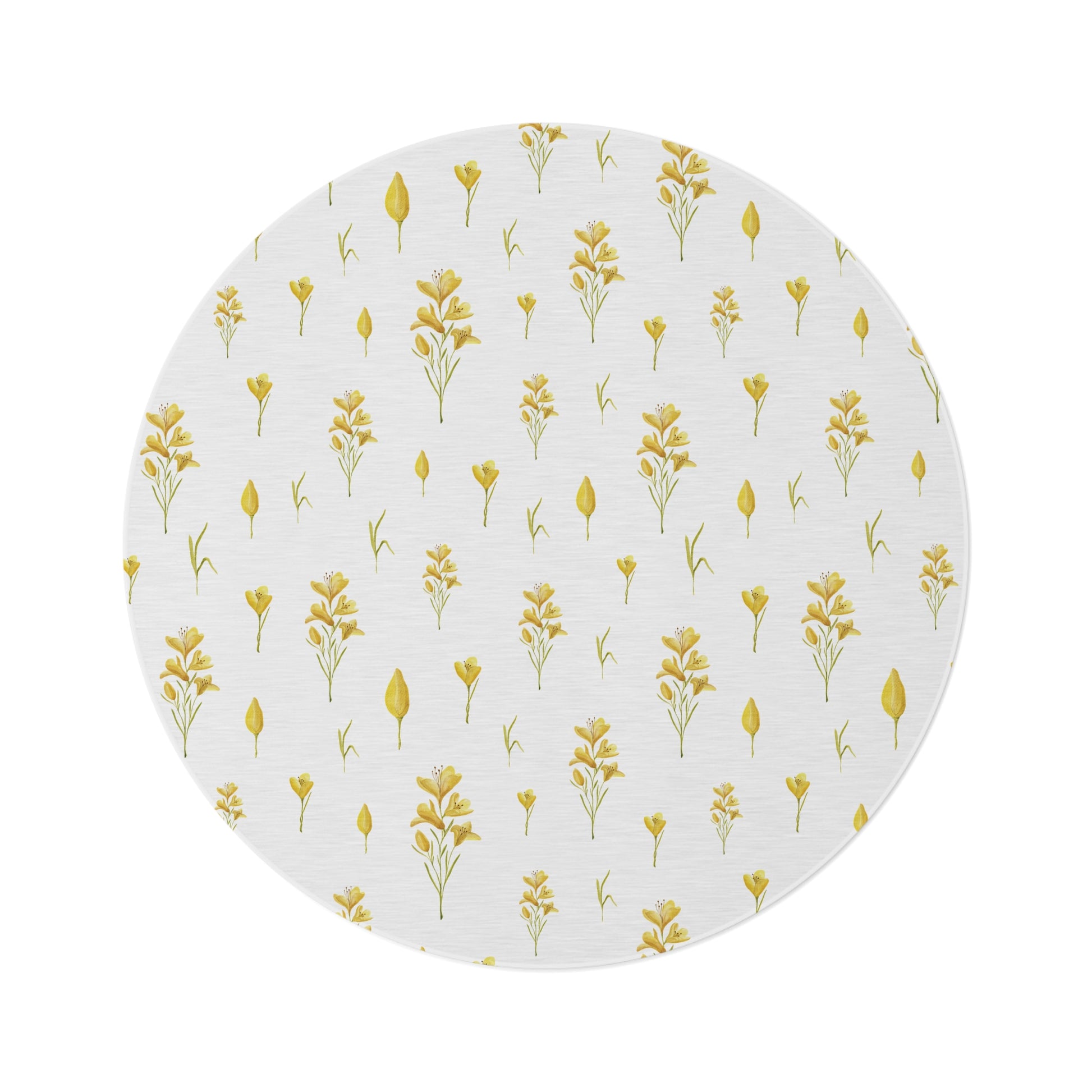 Golden Meadow round nursery rug on a baby room floor