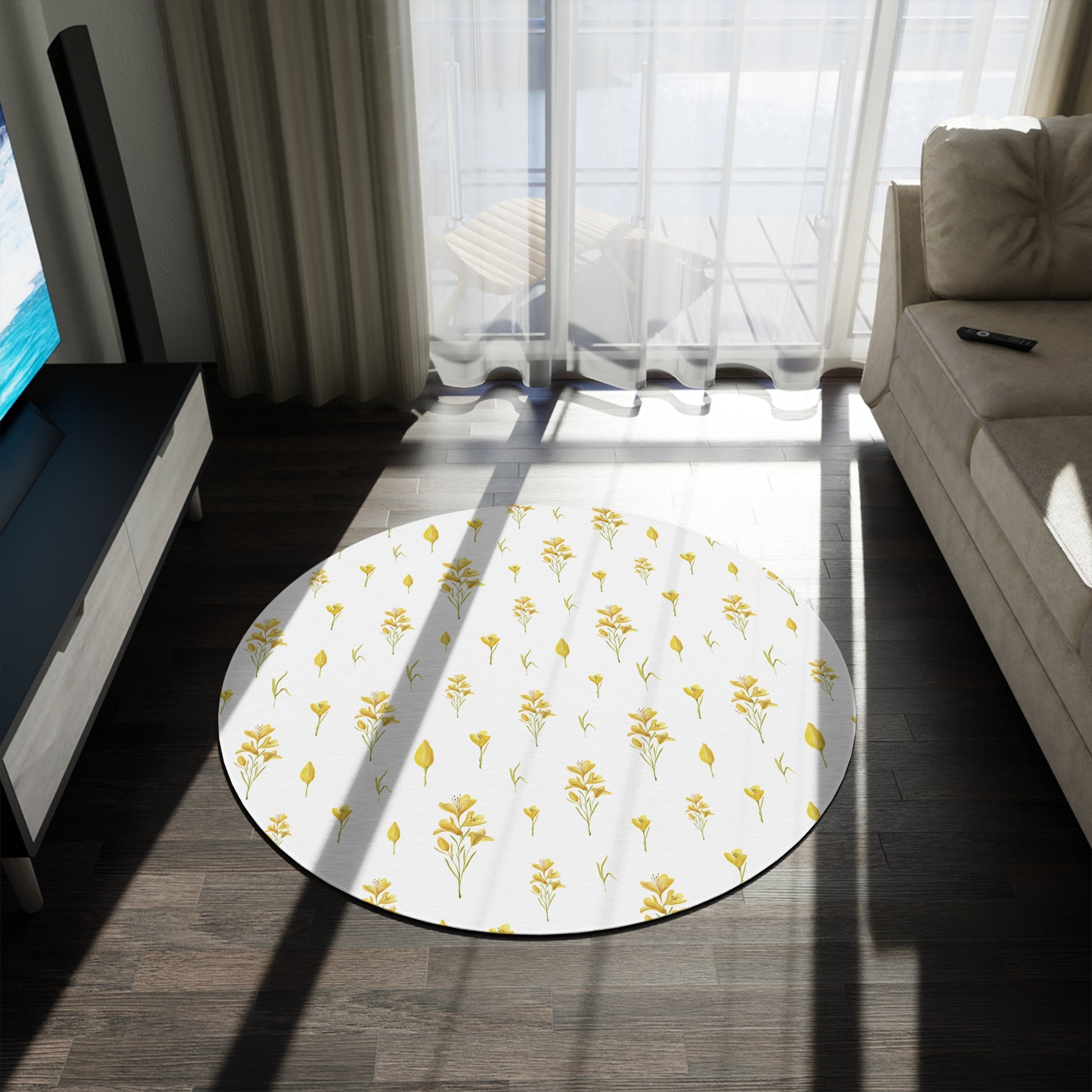 60 inch round nursery rug, Golden Meadow print