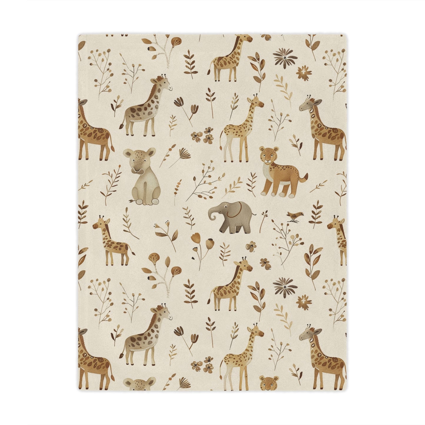 Minky baby blanket in tan and brown, Golden Savanna print