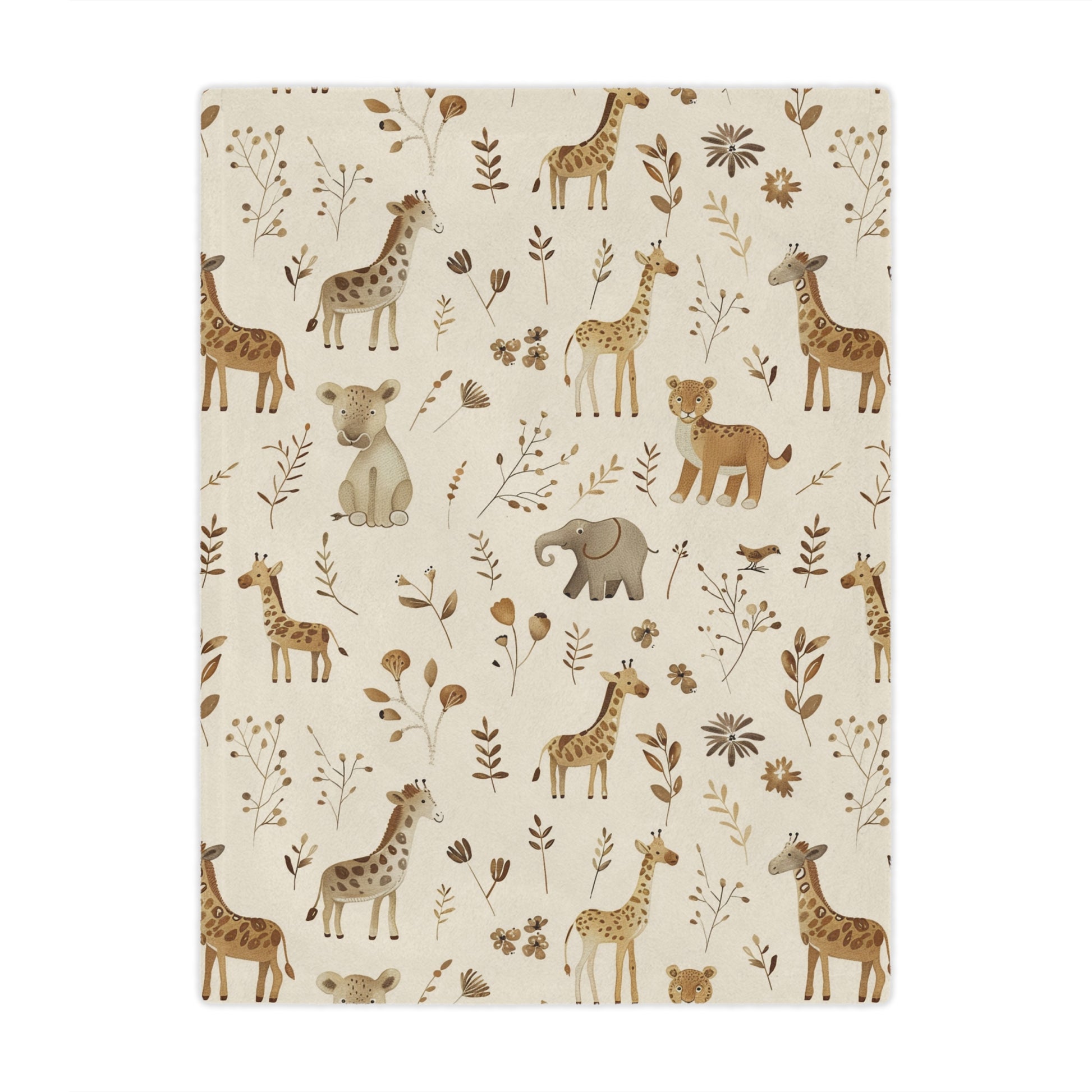 Minky baby blanket in tan and brown, Golden Savanna print