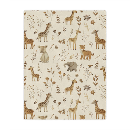 Minky baby blanket in tan and brown, Golden Savanna print