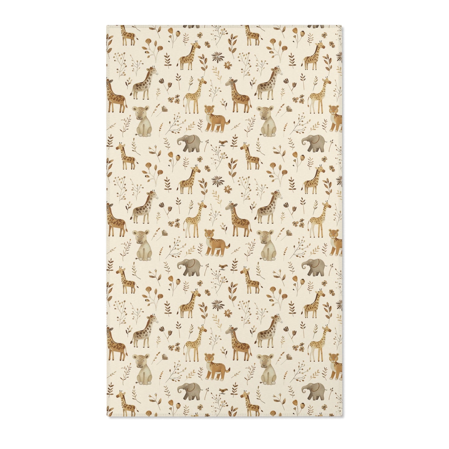 Safari nursery area rug in tan and brown on cream