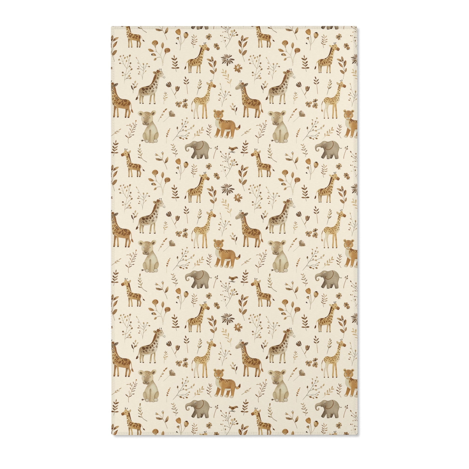 Safari nursery area rug in tan and brown on cream