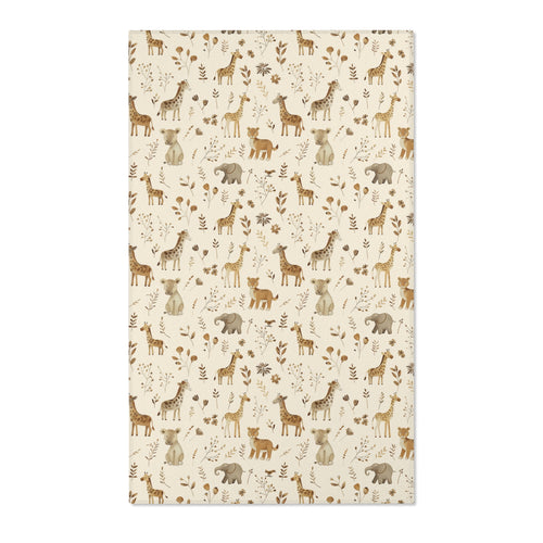 Safari nursery area rug in tan and brown on cream