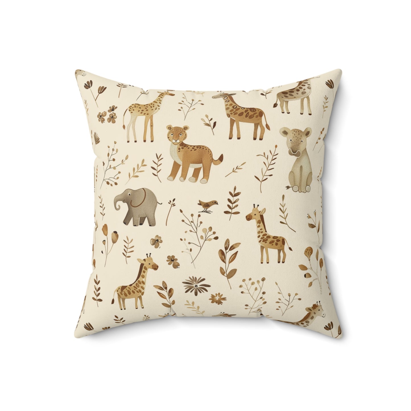 Close detail of the safari animal print on the faux suede pillow