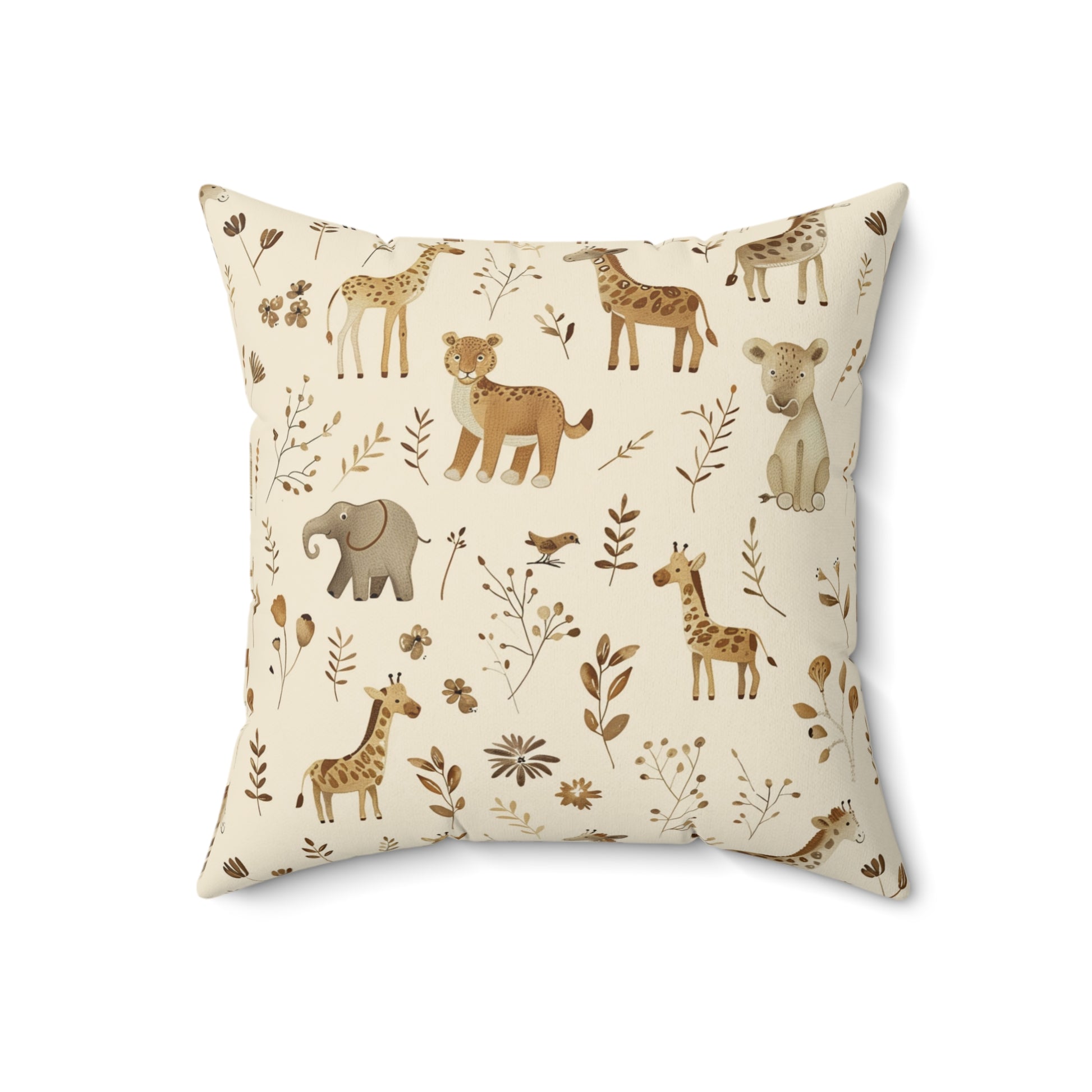 Close detail of the safari animal print on the faux suede pillow
