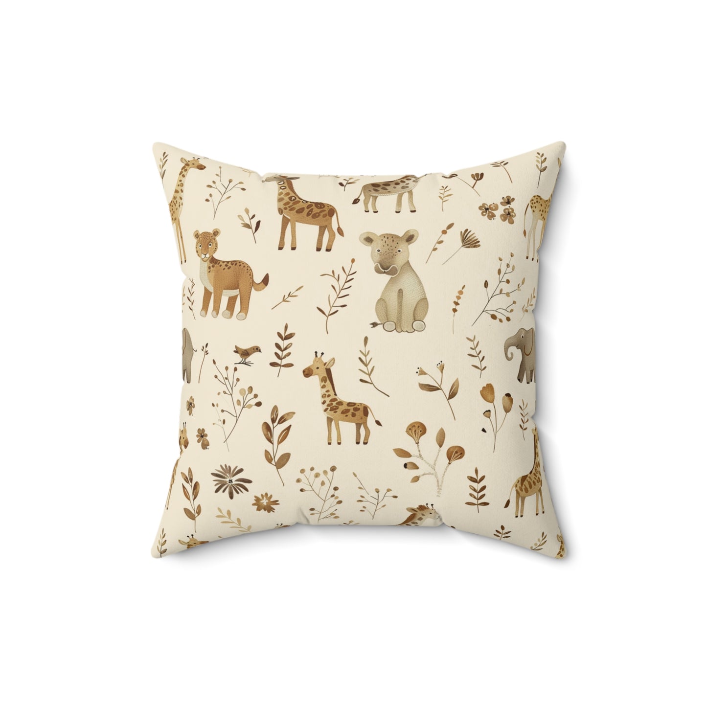 Nursery pillow in tan and cream, Golden Savanna print