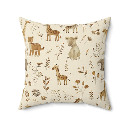 Faux suede pillow with giraffes, cubs and dried grasses