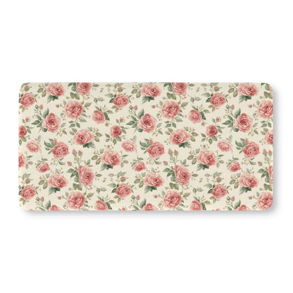 Fitted crib sheet with pink cabbage roses and sage leaves