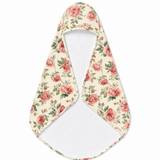 Heirloom Roses hooded baby towel wrapped around a baby