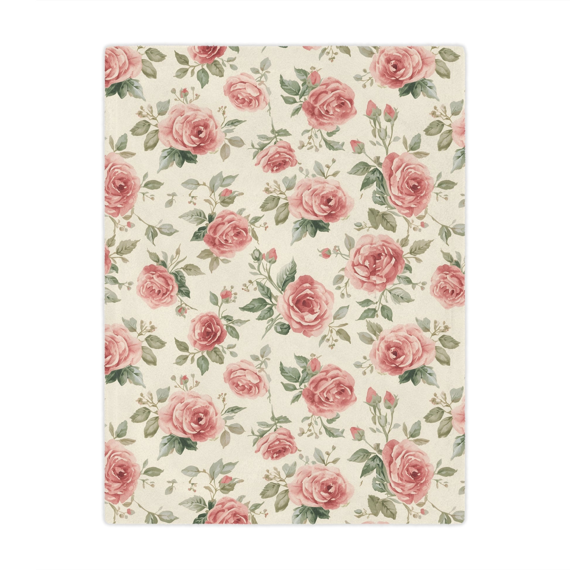 Minky baby blanket in dusty pink and sage, Heirloom Roses print