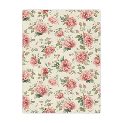 Minky baby blanket in dusty pink and sage, Heirloom Roses print