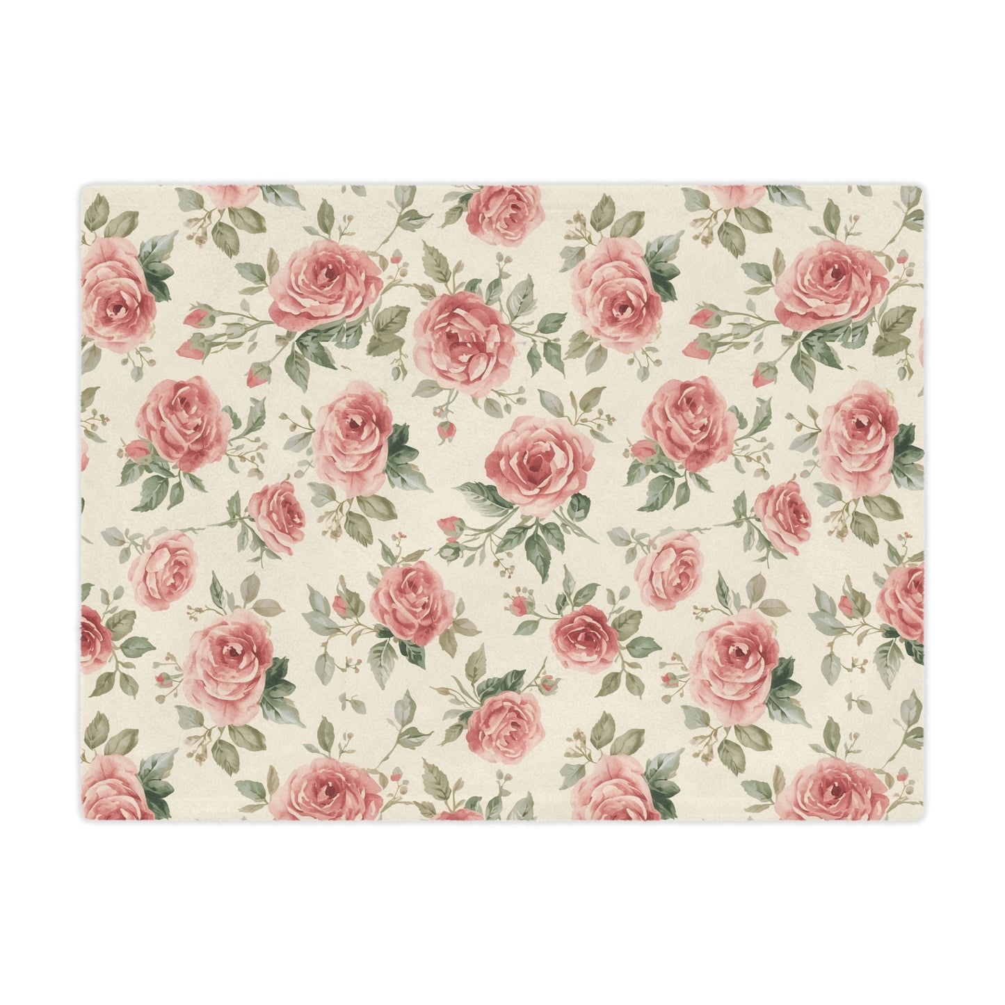 Close detail of a painted cabbage rose on the minky blanket