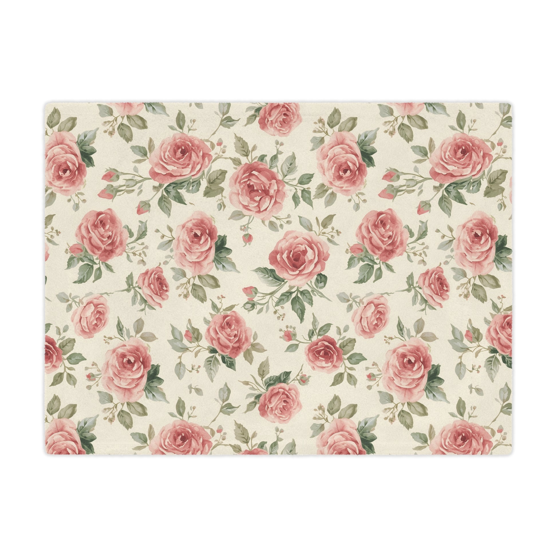 Close detail of a painted cabbage rose on the minky blanket