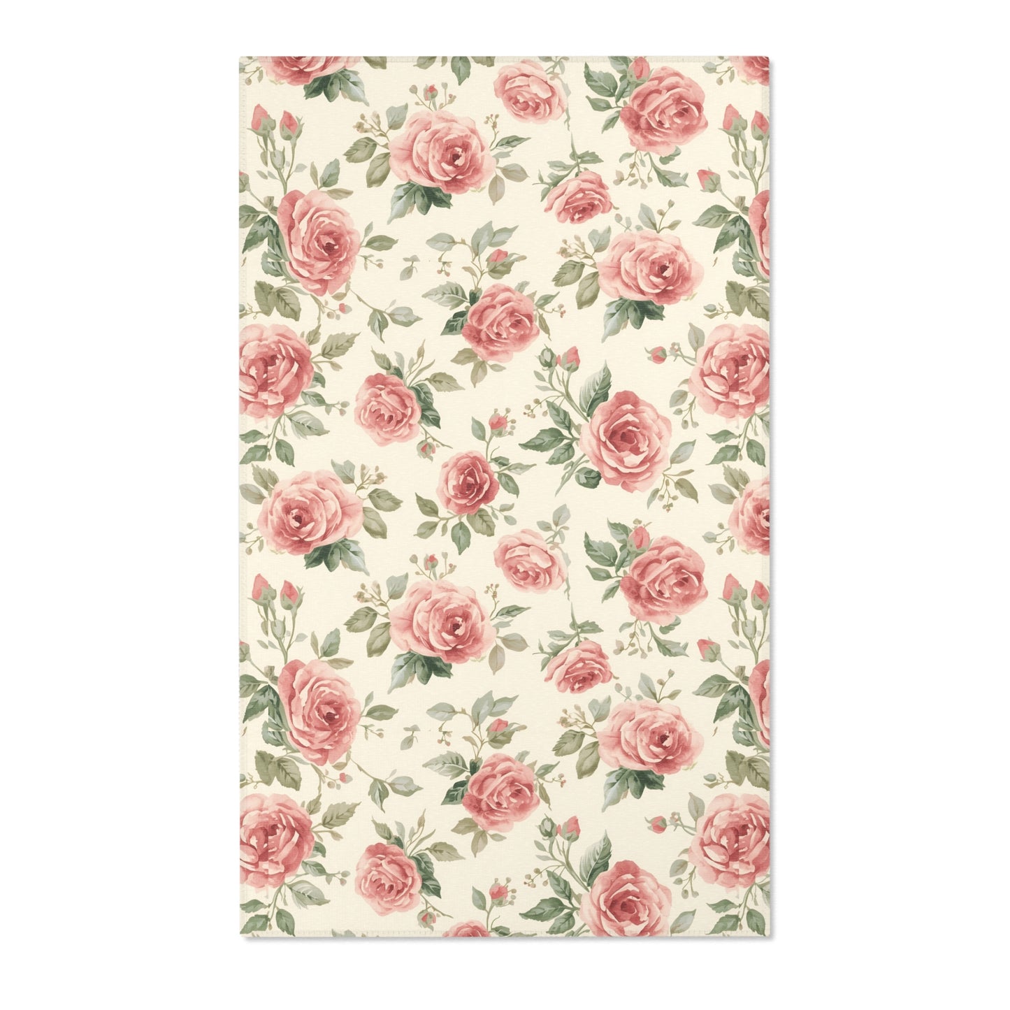Vintage floral nursery area rug in pink and sage on cream