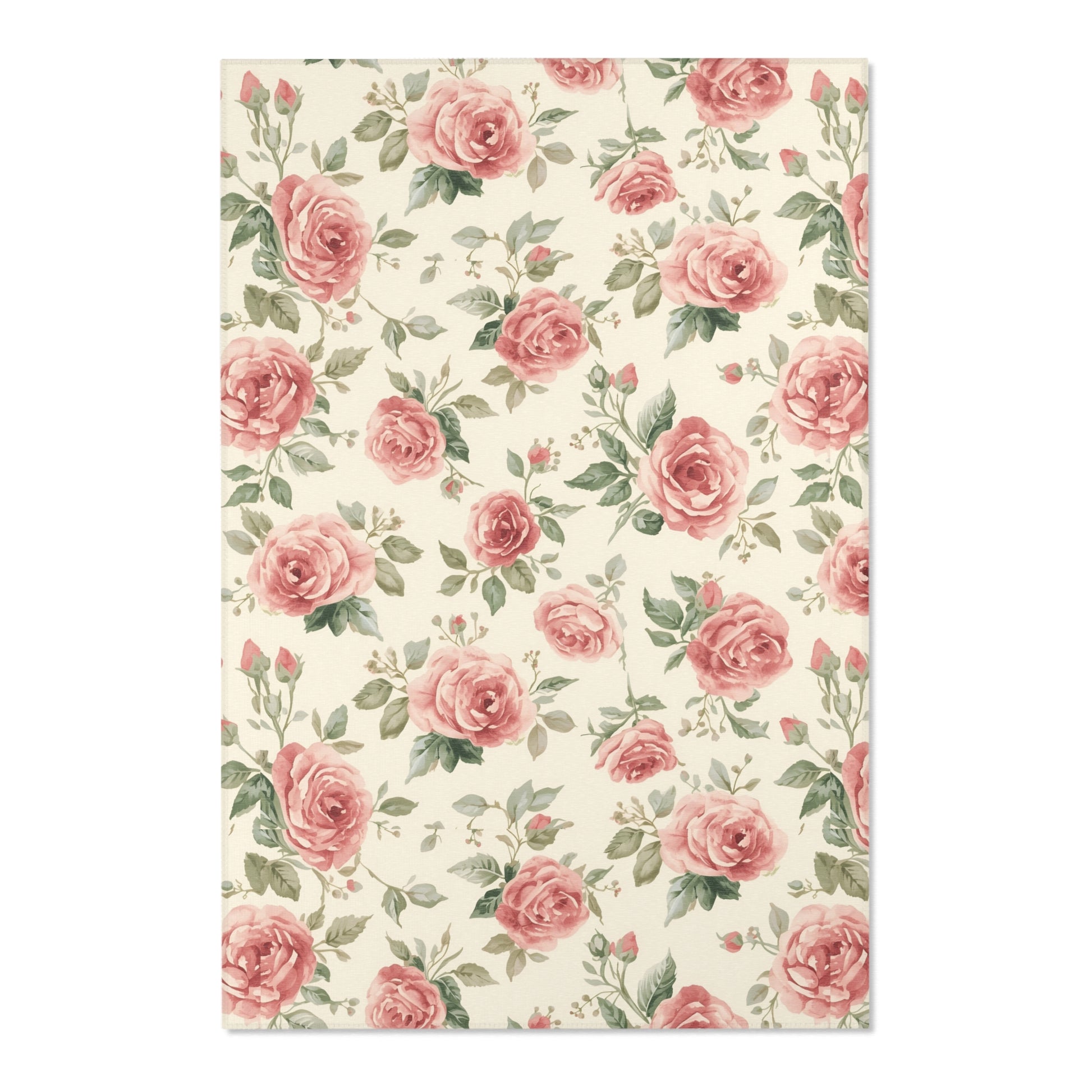 Close detail of the roses and foliage on the nursery area rug