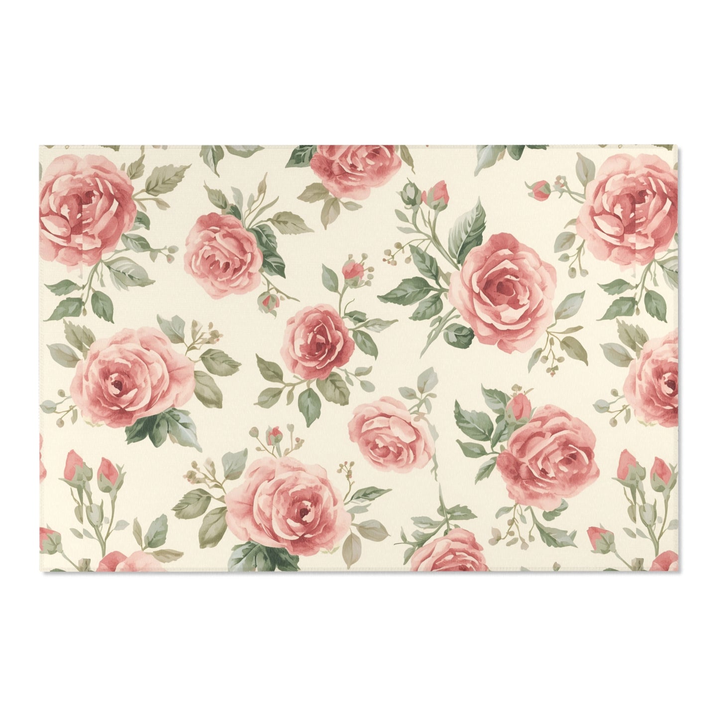 Low pile nursery rug with painted pink roses on cream