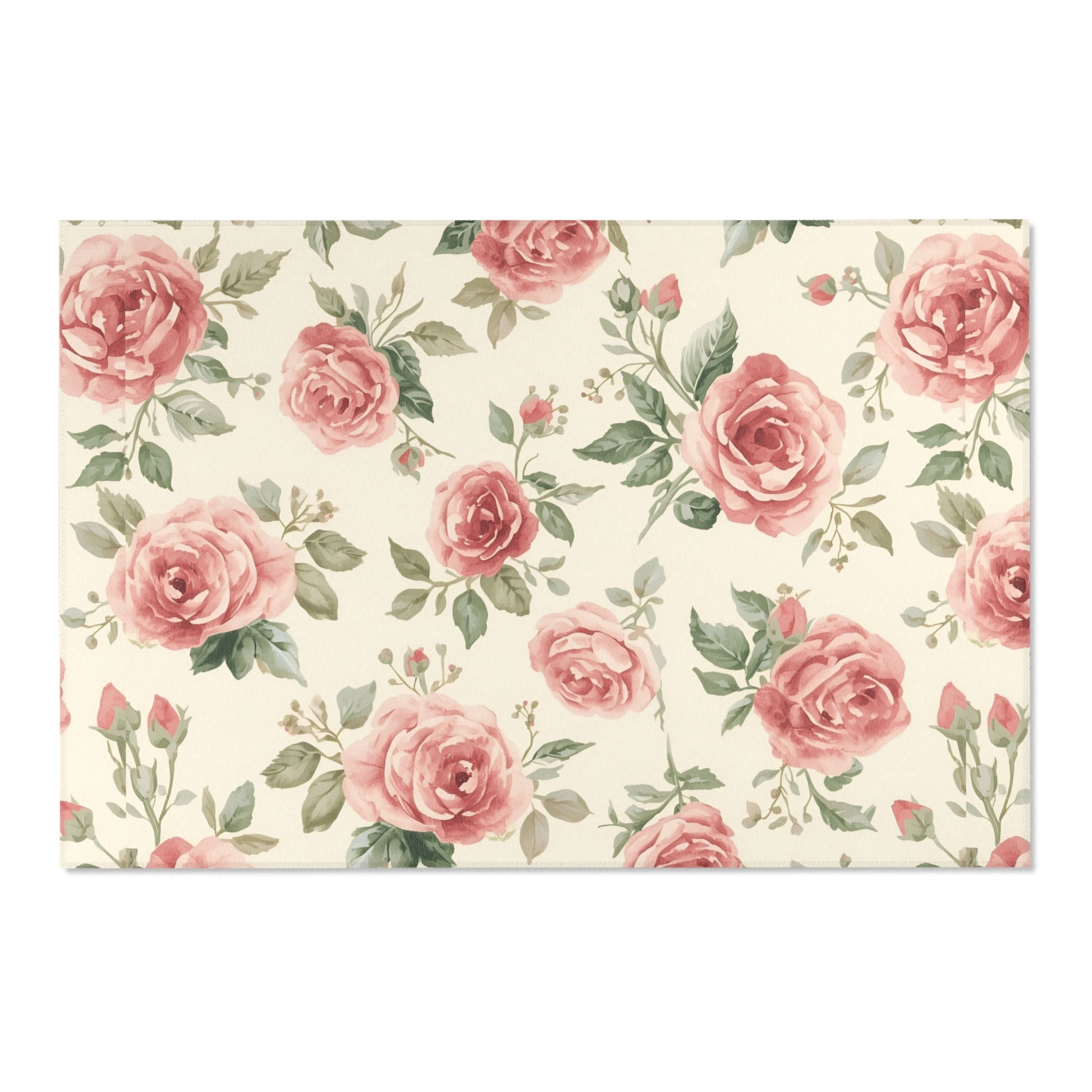 Low pile nursery rug with painted pink roses on cream
