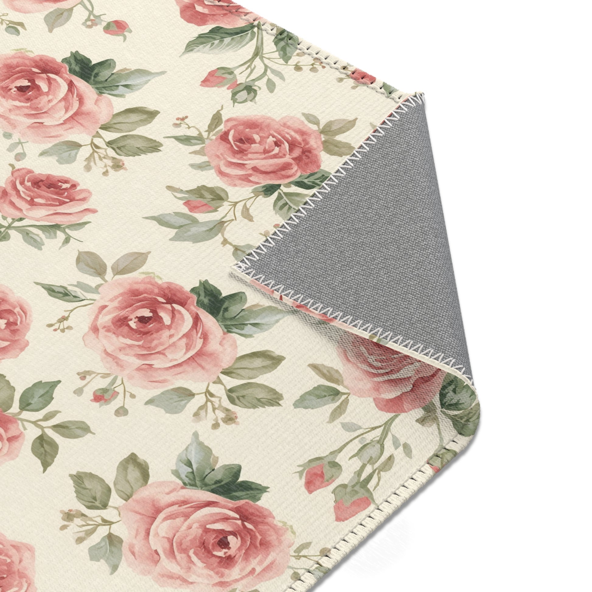 Nursery area rug printed edge to edge with rose chintz