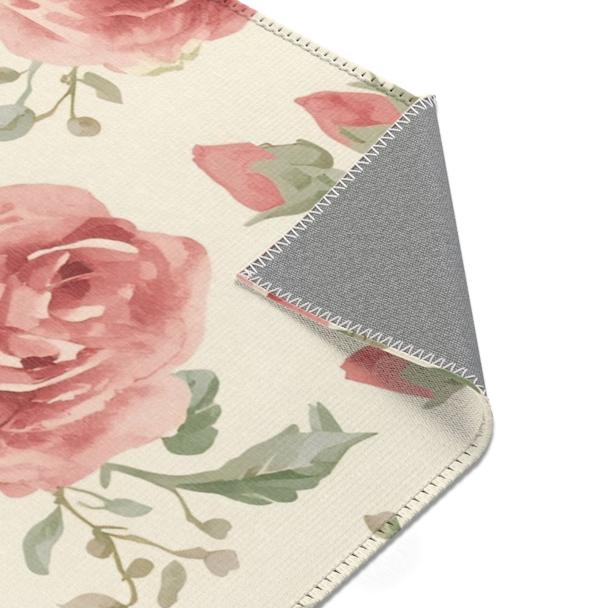 Heirloom Roses rug print detail in dusty pink and sage