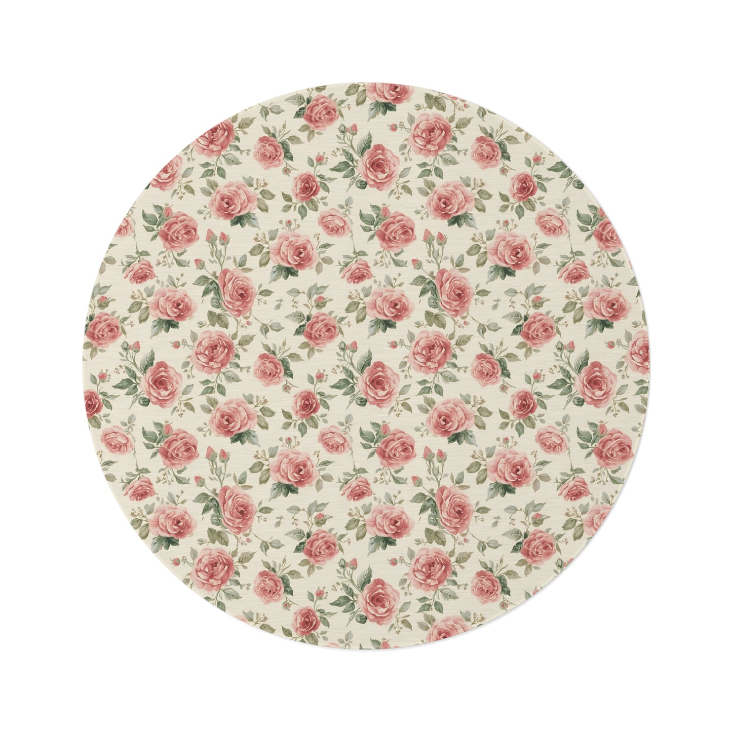 Heirloom Roses round nursery rug on a baby room floor