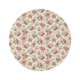 Heirloom Roses round nursery rug on a baby room floor