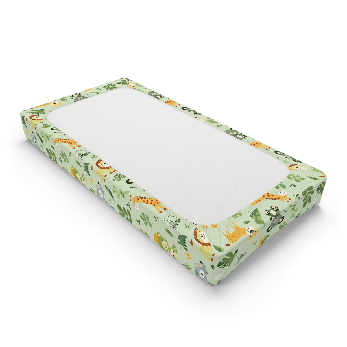 Sage green jungle print fitted changing pad cover
