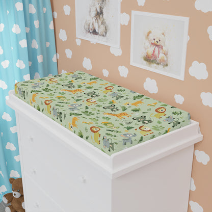 Jungle changing pad cover styled in a gender neutral nursery