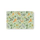 Jungle animal fitted crib sheet on a nursery crib mattress
