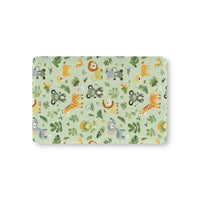 Jungle animal fitted crib sheet on a nursery crib mattress