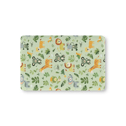 Jungle animal fitted crib sheet on a nursery crib mattress