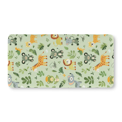 Sage green jungle crib sheet showing the fitted elasticated corner