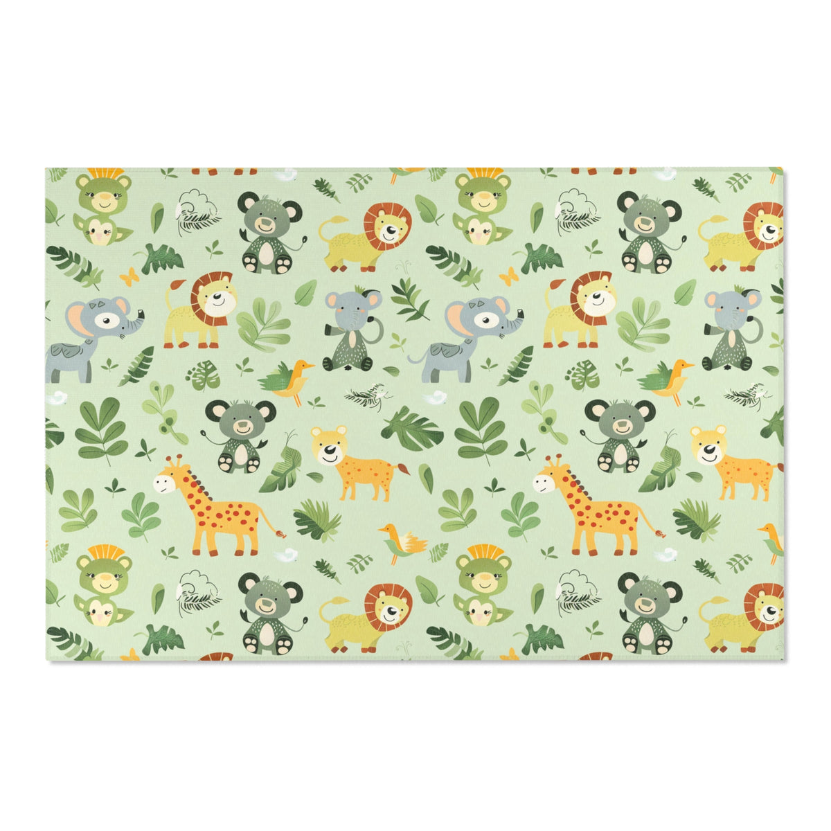 Corner detail of the jungle animal nursery rug