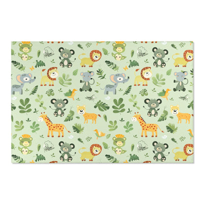 Corner detail of the jungle animal nursery rug