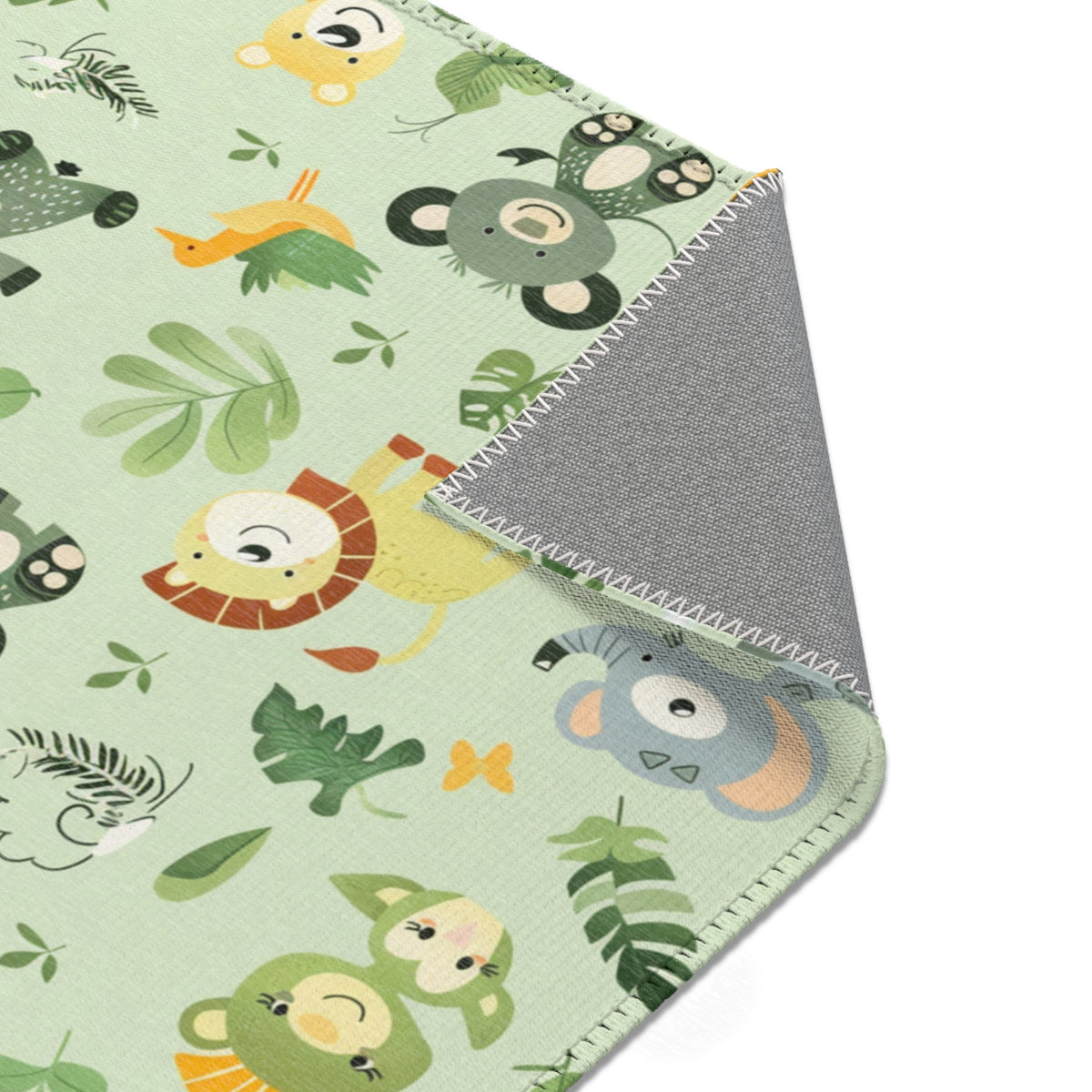 Jungle animal nursery rug edge and pile detail