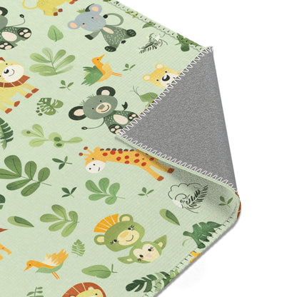 Jungle animal nursery area rug in landscape orientation